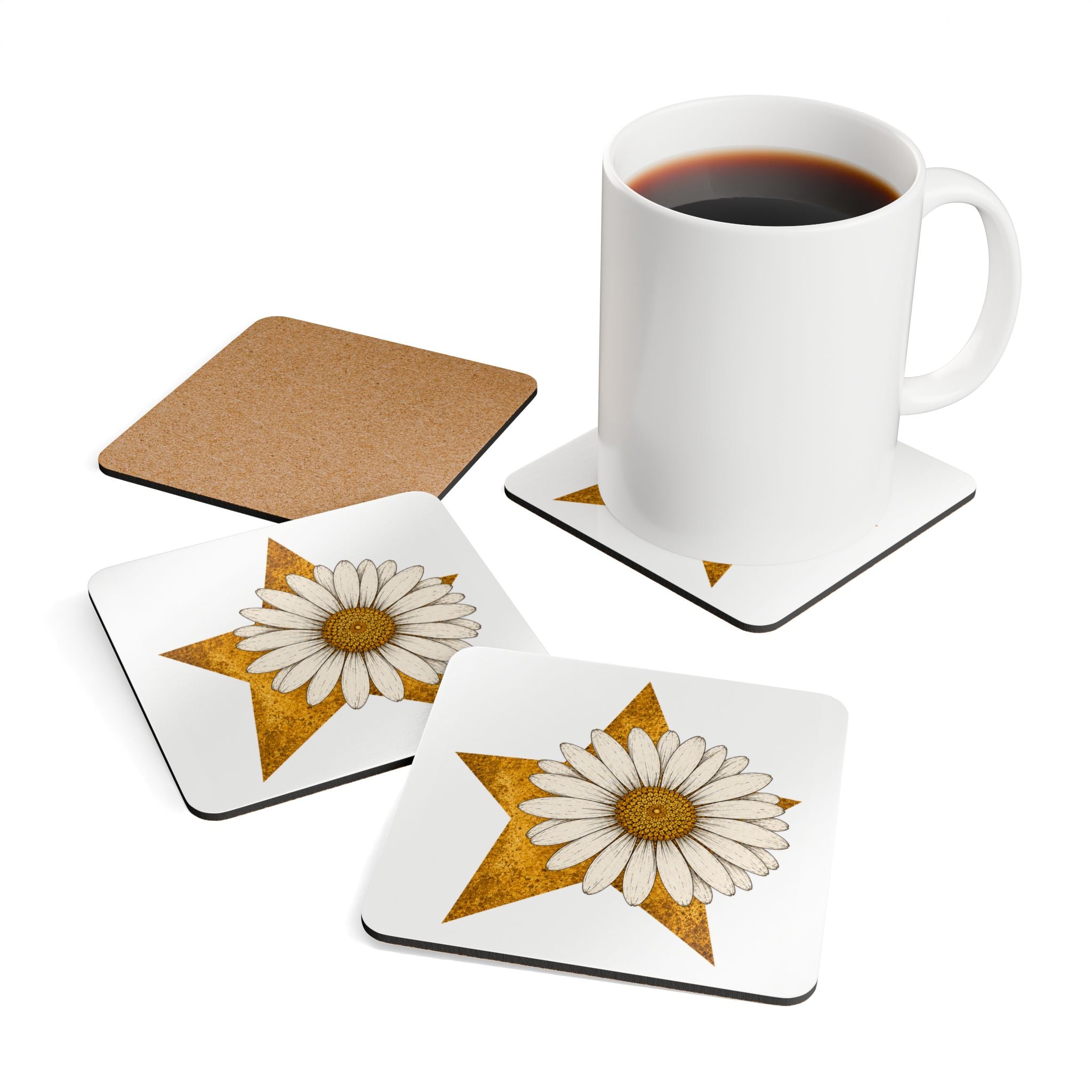 Daisy Star Cork Coaster Set of 4