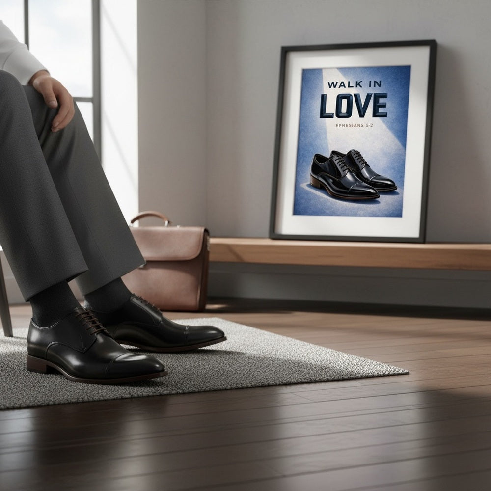 Walk in Love Men's Black Shoe Art Print
